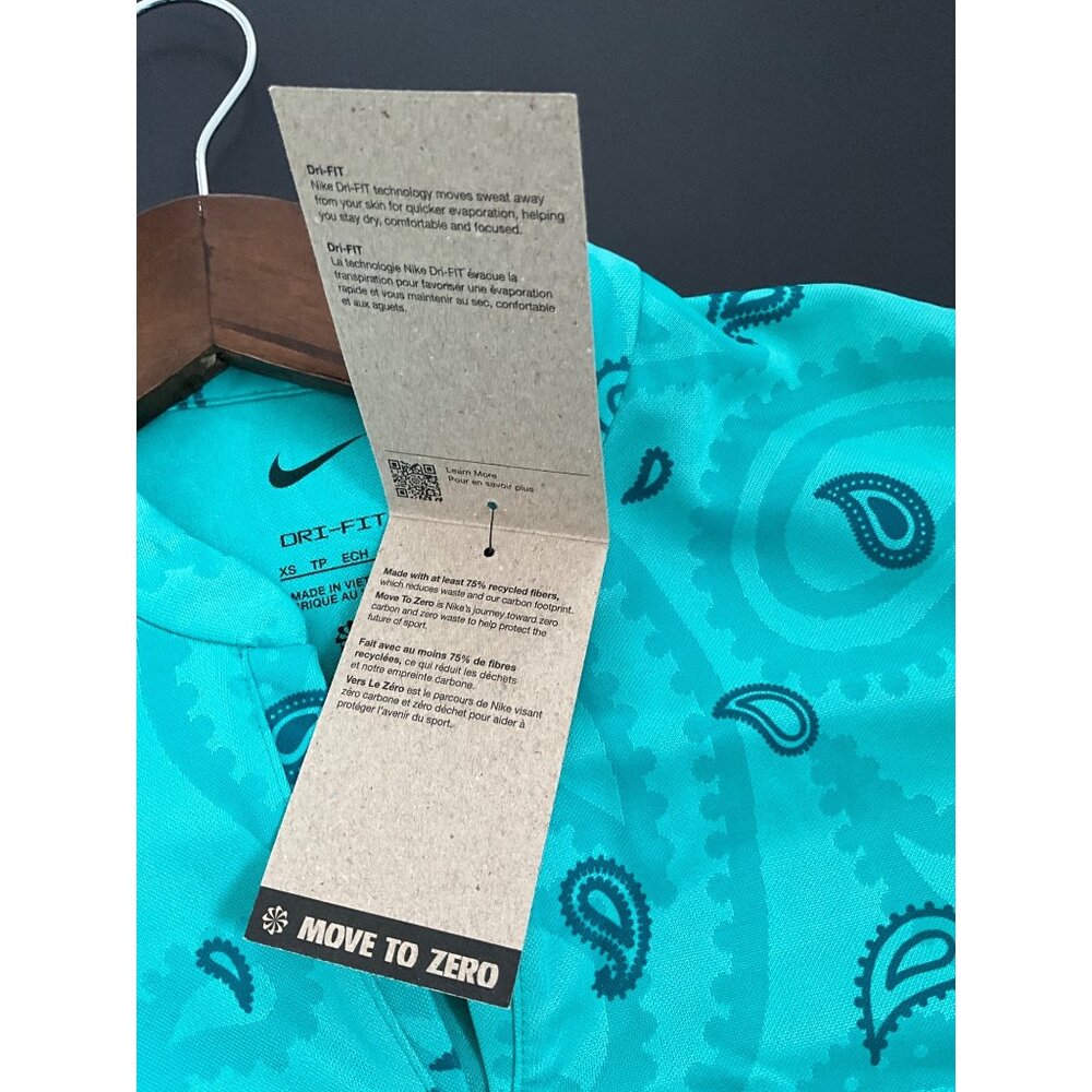 Nike Womens XS Teal Paisley Dri-Fit Polo Shirt 100% Polyester - Picture 4 of 12